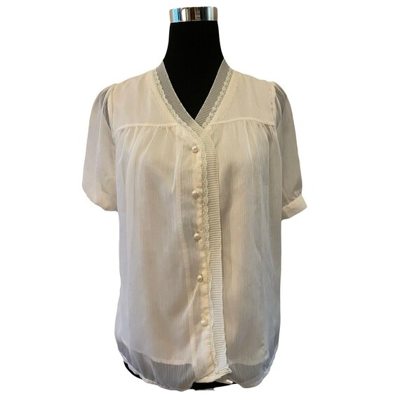 RIHOAS Size Small White Cream Blouse Flowy Cute Career Work Collared Lined - Picture 1 of 4